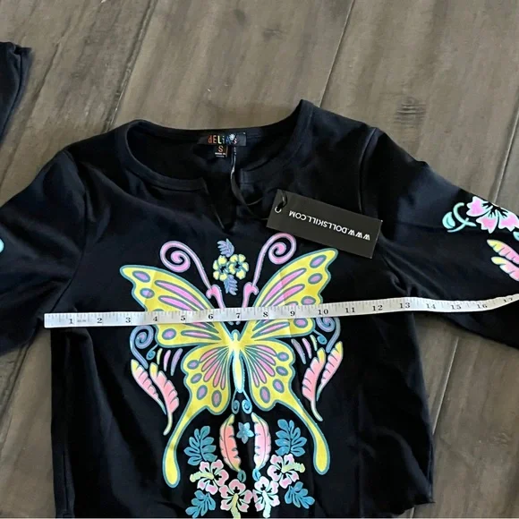 Dollskill Delia’s Butterfly Long Sleeve Glitter Top - Size Small - Picture 7 of 11